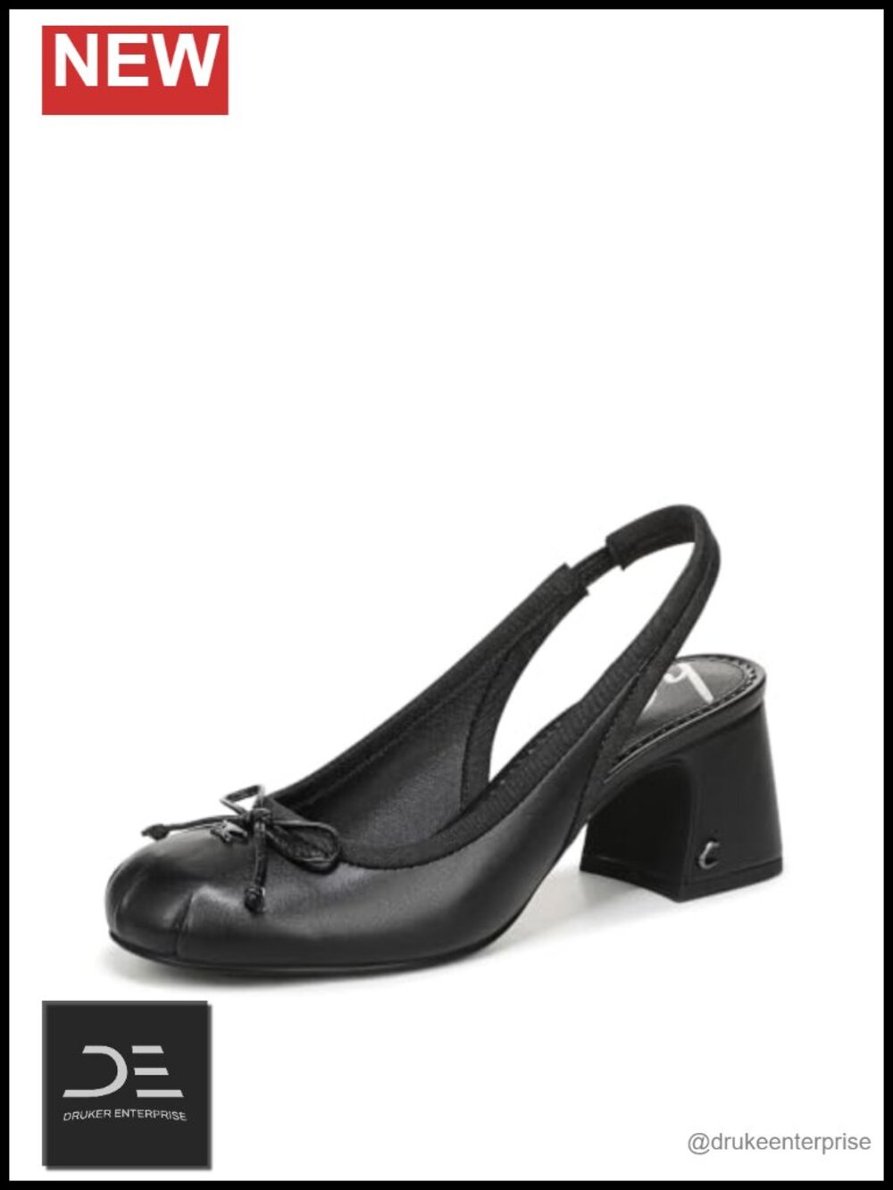 Women's Slingback Pump Shoes - Block Heel 2.5" - Leather - Bow Detail - Formal